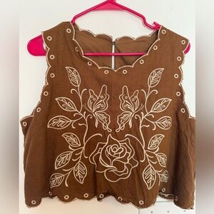 MOTF Brown Top with White Embroidery